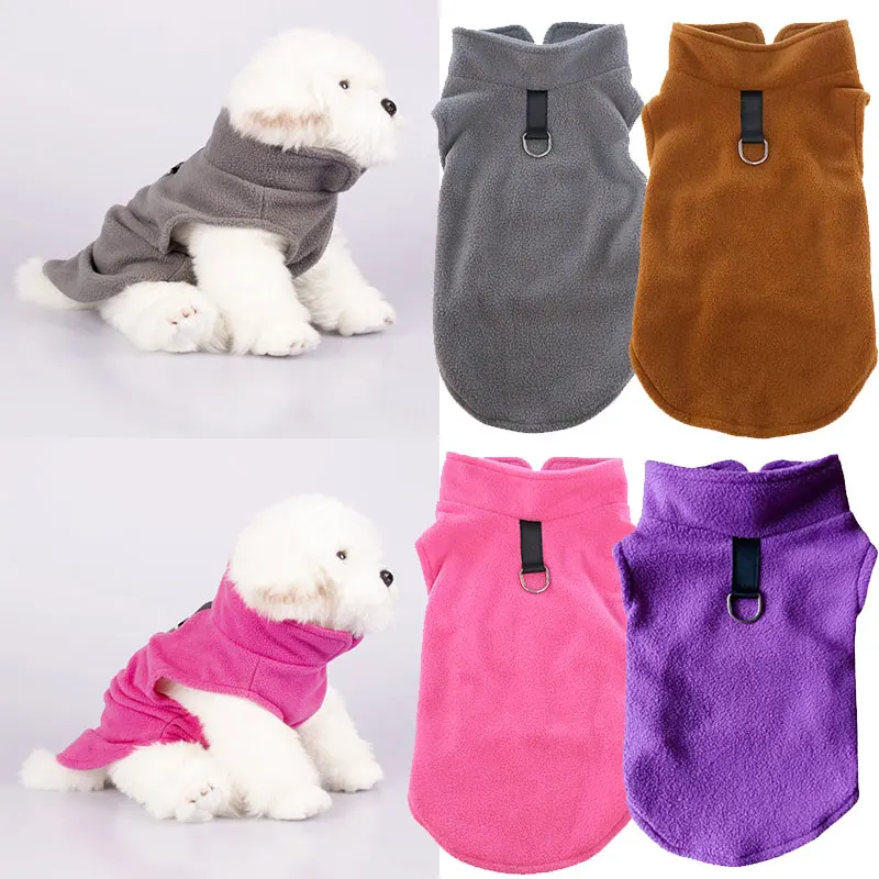 

New Blank Dog Vest Soft Fleece Clothes for Small Dogs Solid Candy Color Dog Tshirt With Dog Harness Leash D-Ring Pug Yorks Coat