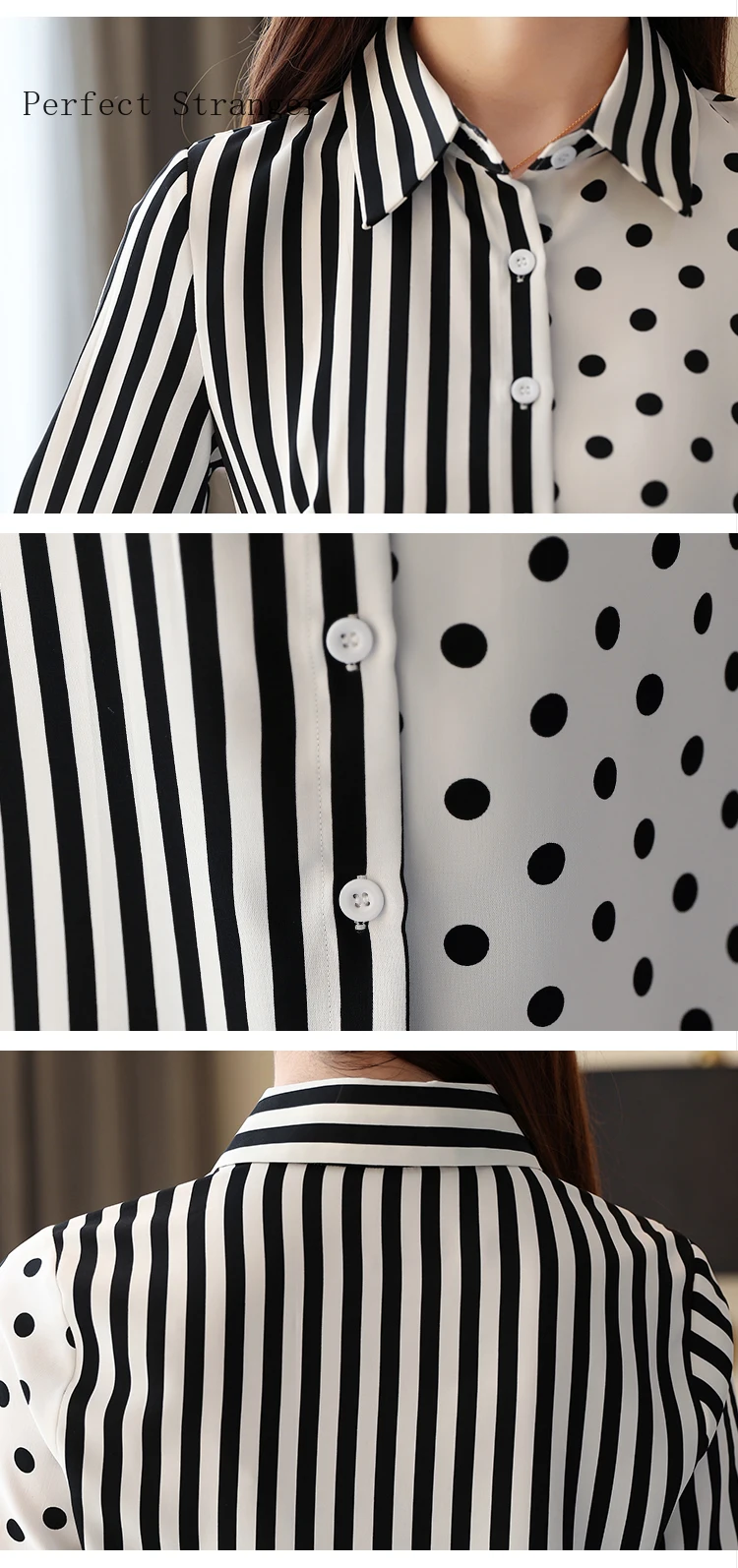 

2020 Spring New Arrival Plus Size M-3XL Elegant PeterTurn-down Collar Dots Printed Long Sleeve Woman Chiffon Blouse