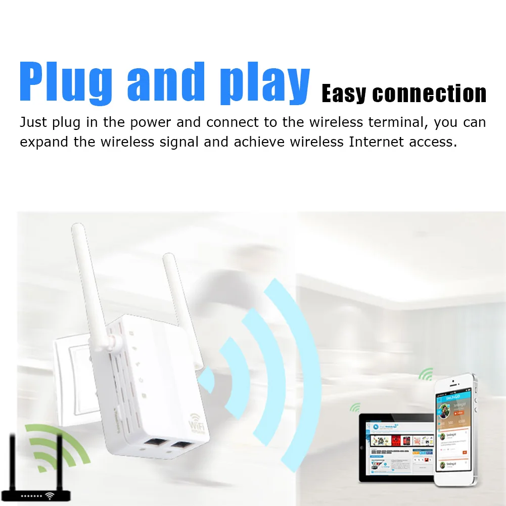 

Wireless WiFi Repeater Dual Band 300Mbps Signal Amplifier Booster 2 Antennas WiFi Range Extender Wlan LAN Port Router