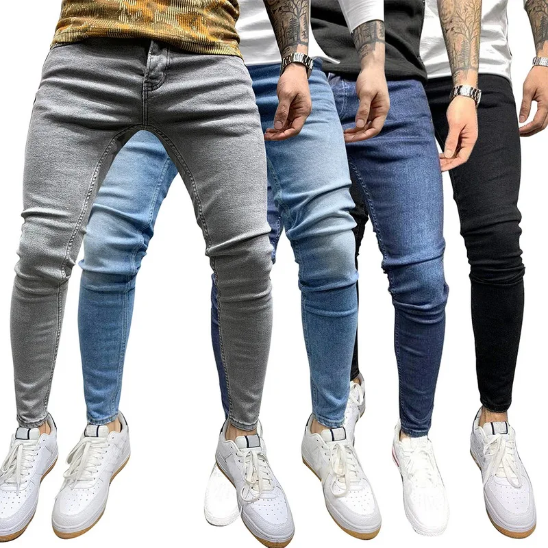 

Jeans Men Elastic Waist Skinny Jeans Men 2020 Stretch Ripped Pants Streetwear Mens Denim Jeans Blue