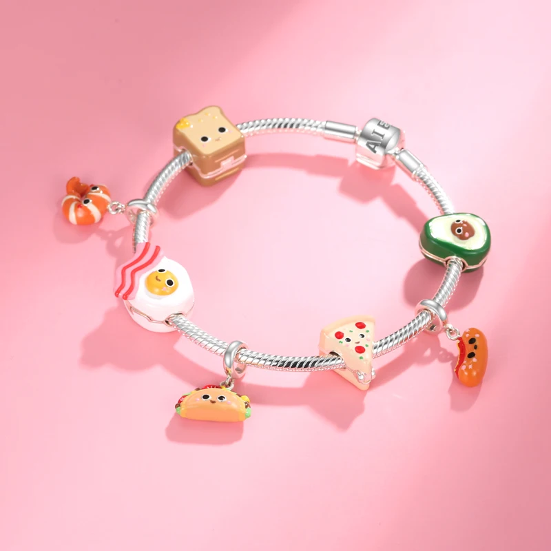 

Высокое качество 925 серебро Доброе утро завтрак авокадо хлеб клип бисером и кулоны из нержавеющей стали для DIY браслет шармы