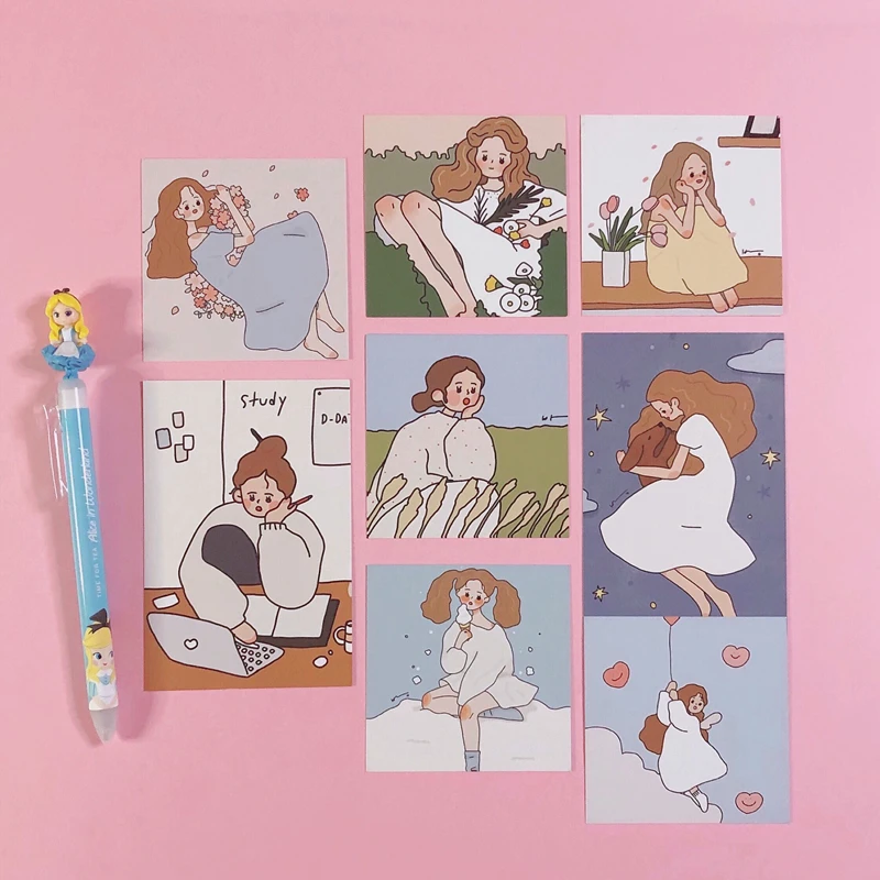 Ins нежная кавайная девушка иллюстрация карточка костюм открытка карточки милые