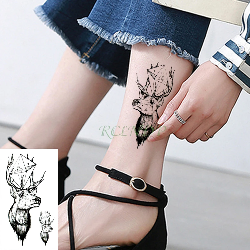 

Waterproof Temporary Tattoo Sticker animal deer head geometric pattern math Tatto Flash Tatoo Fake Tattoos For Men Women kid