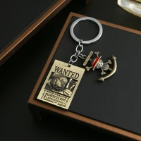 2 pcs anime one piece luffy wanted key chain keyrings set key holder pendant metal keychains charm men jewelry accessories