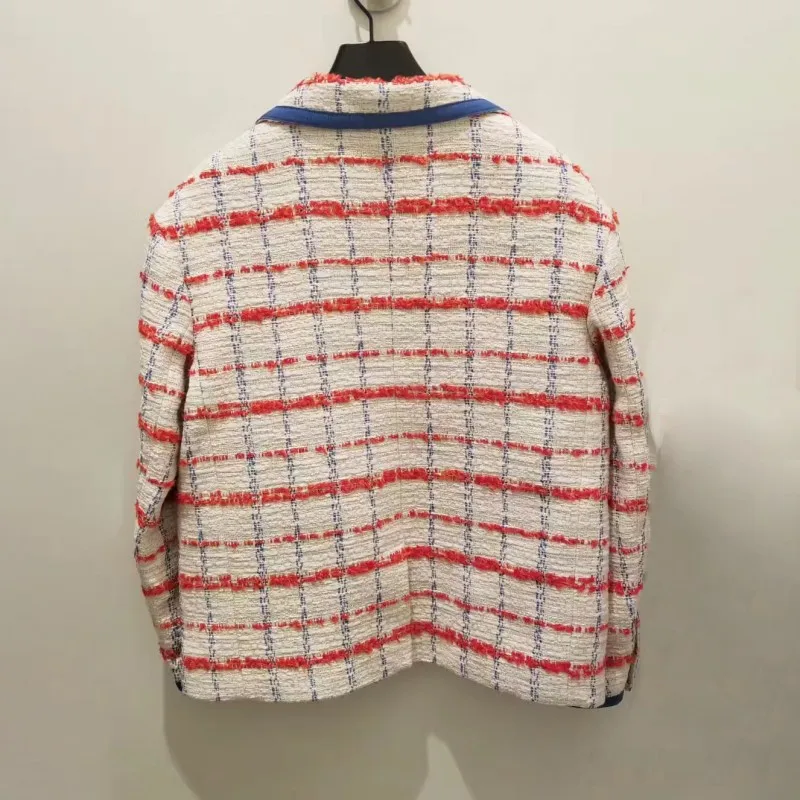 

Elegant French New Brand Fashion Womens Panelled Plaid Jackets Qualties Ladies Single Breasted Lapel Slim Short Outerwear Coats