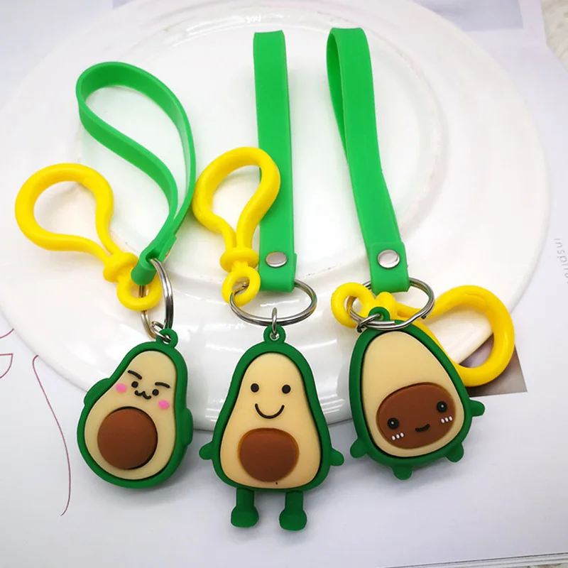 Милый авокадо брелок мультфильм лицо брелки Улыбка Брелок женские украшения для