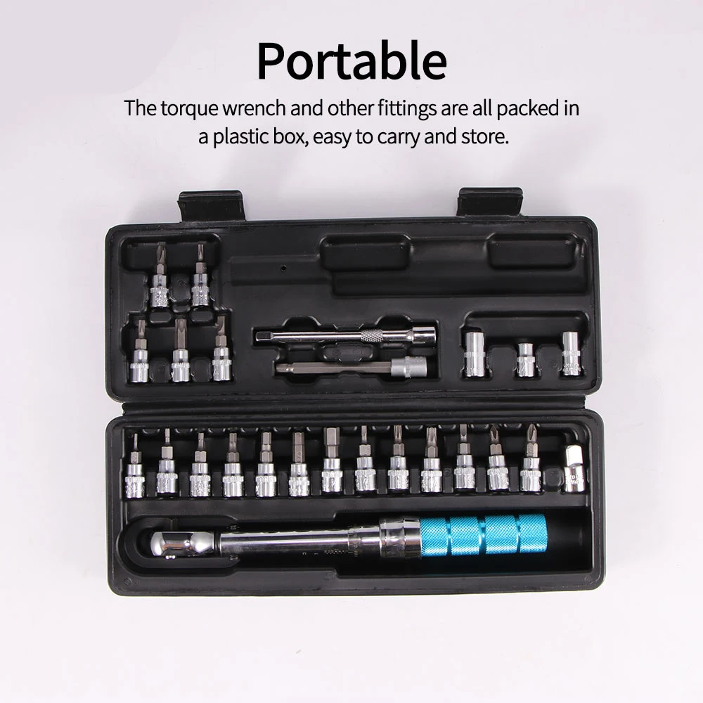 

25Pcs Bicycle Repair Wrench Tool Kit Bicycle Repair Tool Kit Adjustable Torque Wrench Manual Wrench Set 1/4" 2-14nm Steel