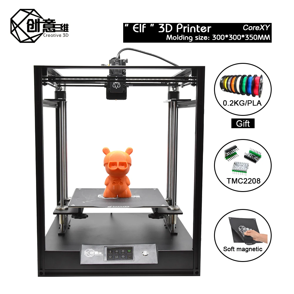 Креативный 3D CoreXY структура короткое расстояние Эльф 3D принтер, высокоточный алюминиевый профиль рама большая площадь Комплект двойной оси Z
