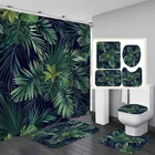 Занавеска с принтом зеленых тропических растений и листьев для ванной комнаты, душевая занавеска в комплекте, противоскользящий чехол для унитаза, кухонный ковер