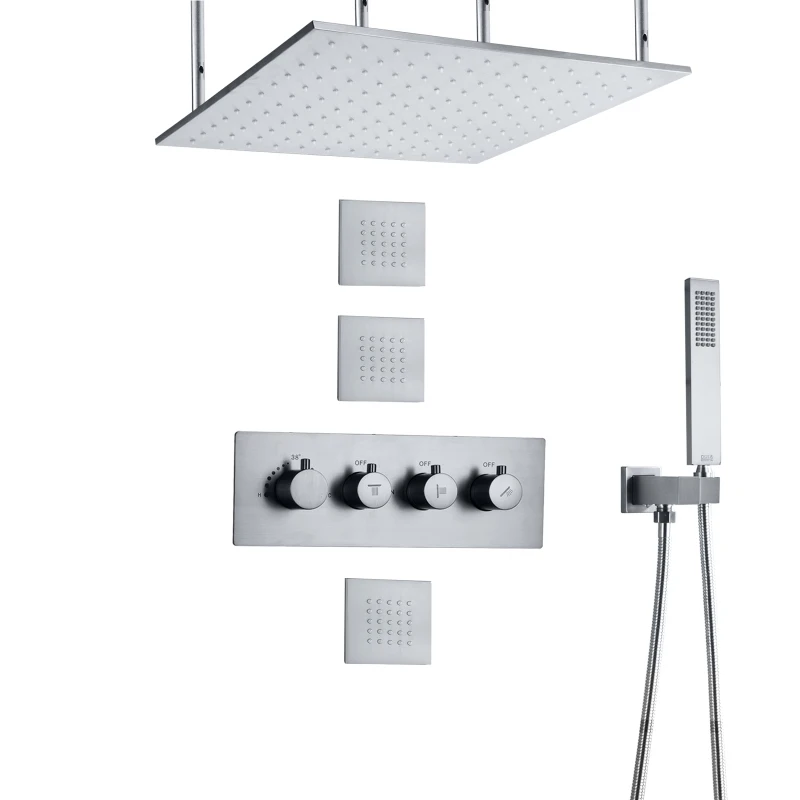 Thermostatic Shower Faucet Set 16 Inch Led Bathroom Adjustab