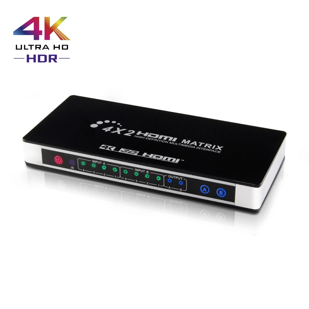 

HDMI2.0 Matrix 4x2 4K 60Hz HDCP2.2 HDR HDMI2.0 Switcher Matrix 4 in 2 out with toslink 3.5mm audio extractor Remote Control EDID