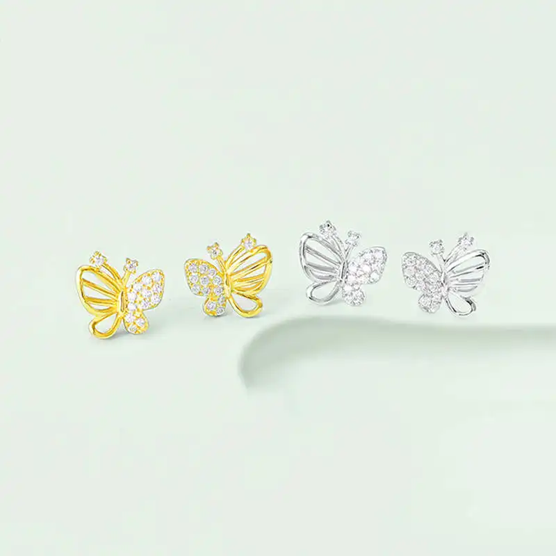

PONYKISS Trendy S925 Sterling Silver butterfly Hollow Zircon Stud Earrings Delicate for Women Party Fine Jewelry Accessory