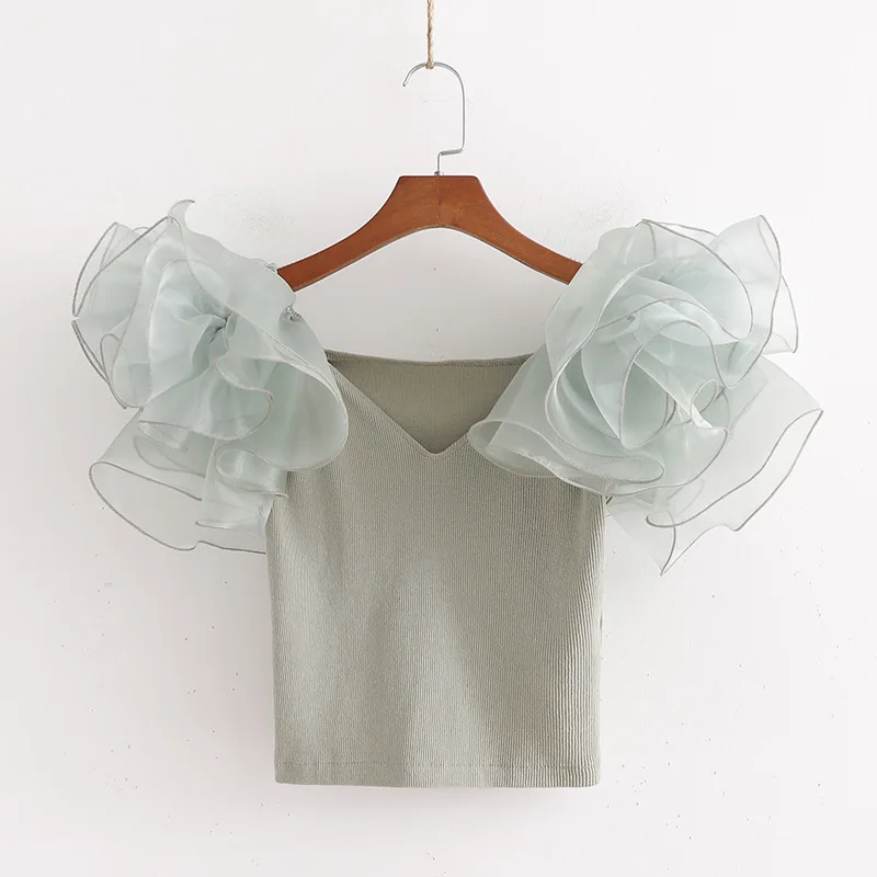 

Женский прозрачный топ с коротким рукавом, в европейском и американском стиле