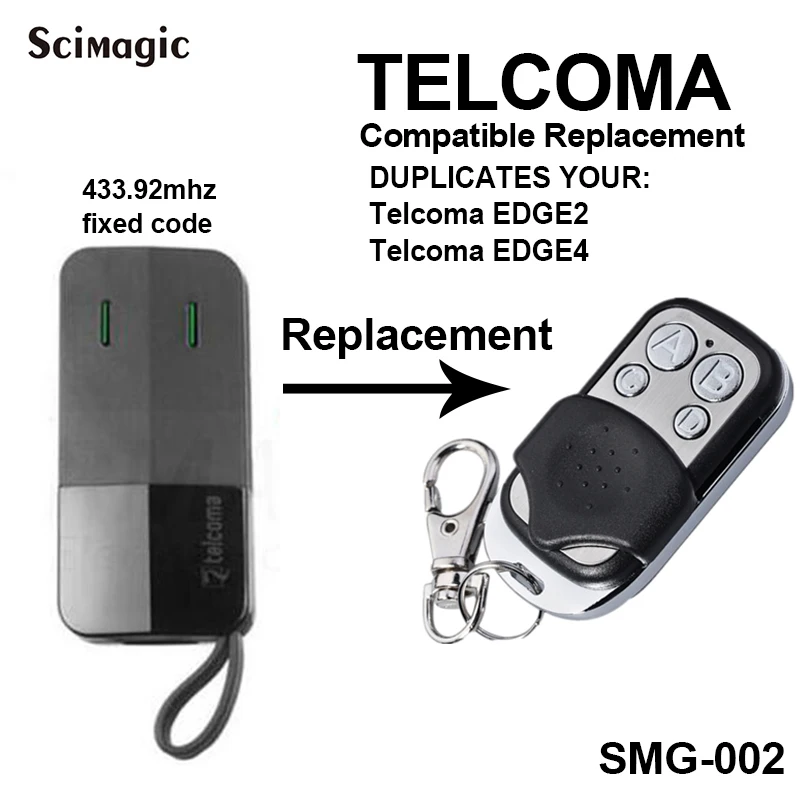 

100% Compatible TELCOMA Model Telcoma EDGE2/Telcoma EDGE4 433mhz Fixed Code Garage Remote Control Gate Door Opener