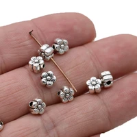 30pcs antique silver plated flower loose spacer beads for jewelry making bracelet accessories diy handmade craft 7mm