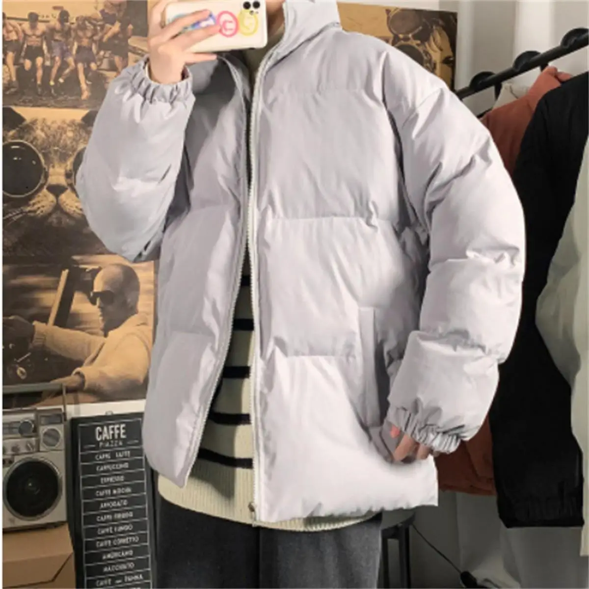 

PR Men's Winter Jacket Parkas 2021 Hong Kong Solid Color Oversized Stand Warm Man Cotton Coats Harajuku Casual Male Bread Parkas