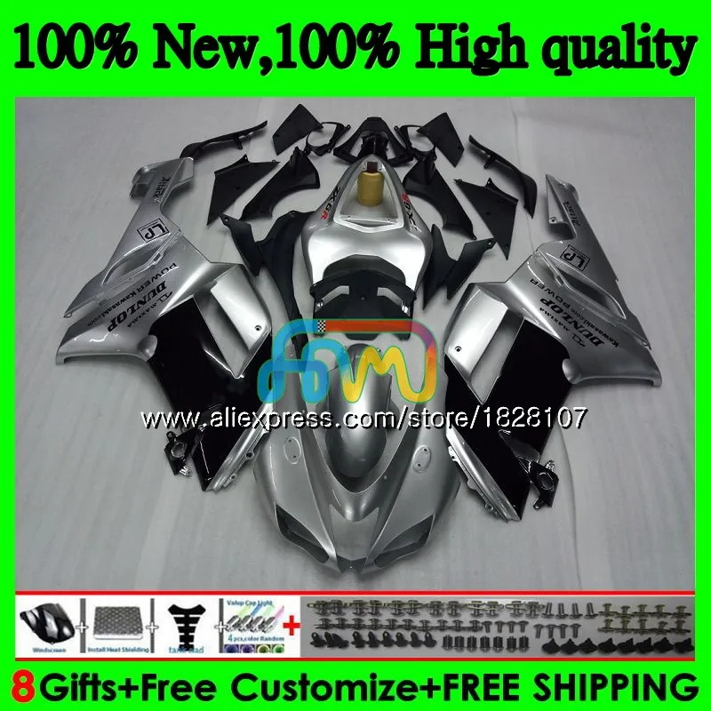 

Body For KAWASAKI ZX 6R 6 R 600CC ZX636 10BS.152 ZX-636 ZX600 600 CC ZX-6R ZX 636 ZX6R 07 08 2007 2008 Fairings kit Silver black