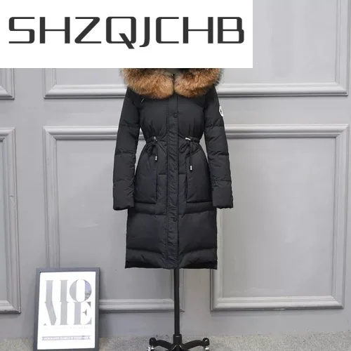 

SHZQ зимнее пальто Женская куртка с капюшоном из меха енота одежда 2021 Корейская Толстая куртка на утином пуху длинное теплое пальто на зиму ...