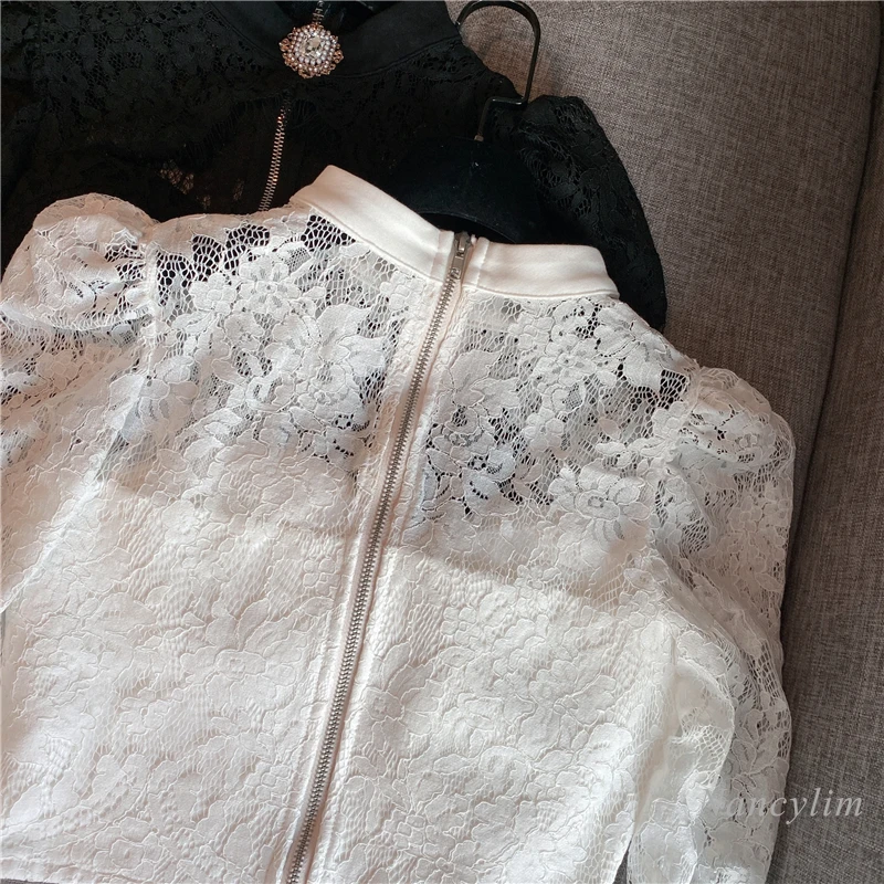 

Short Lace Shirt for Woman New Sexy Hollow Halter Rhinestone Slimming Lace Blouse Lady Sexy Crop Top Black White 2021