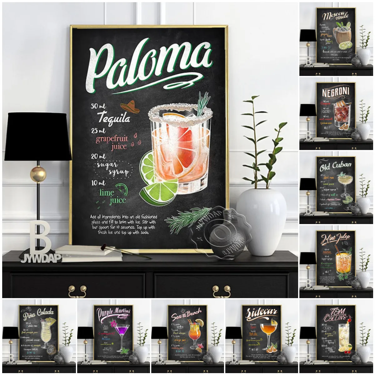 

Drinks And Cocktails Prints Poster, Bar Wall Decoration, Mint Julep Mojito Wall Stickers, Moseow Mule Negroni Wall Art, Gift