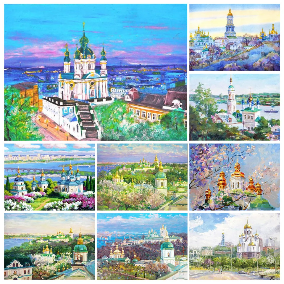

5D DIY Diamond Painting Architecture Church Square Diamond Embroidery Set Landscape Garden Mosaic Diamond Home Decoration Gift