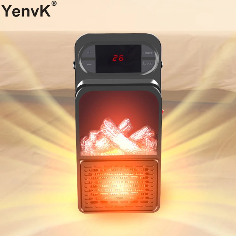 

900W Handy Flame Heater Electric Space Heating With Remote Control Warmer Fan Blower Radiator Wall-Outlet Heater For Room