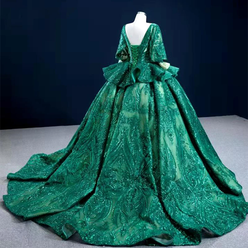 AIJINGYU Dress Indonesia 2021 Gowns Customs Luxury Real Muslim Gown Long Sleeve Green Evening Dresses