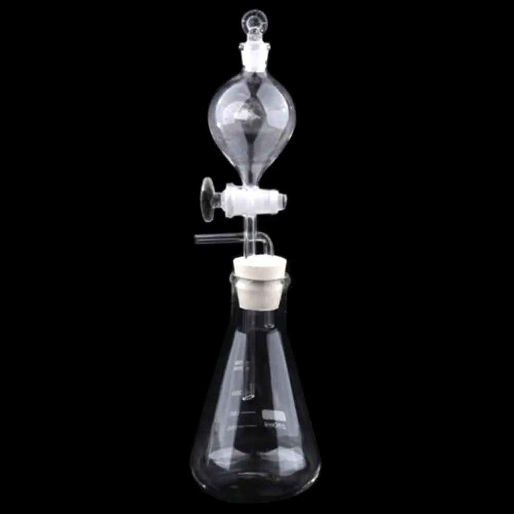New Glass Conical Flask Separatory Funnel Stopper Lab Gas Generator Apparatus Kit like oxygen hydrogen and carbon dioxide | Канцтовары