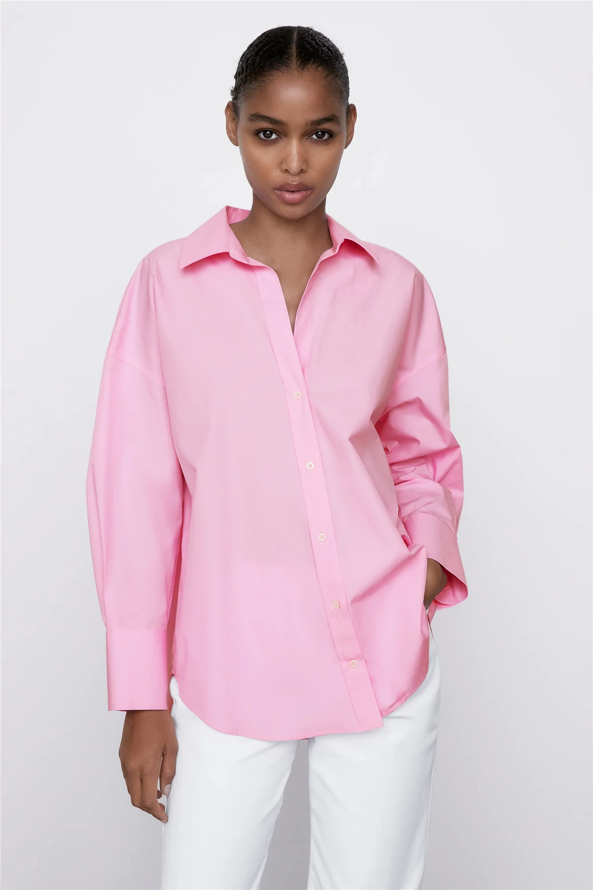 

2021 spring and summer new trend fashion all-match simple poplin multicolor solid color shirt women