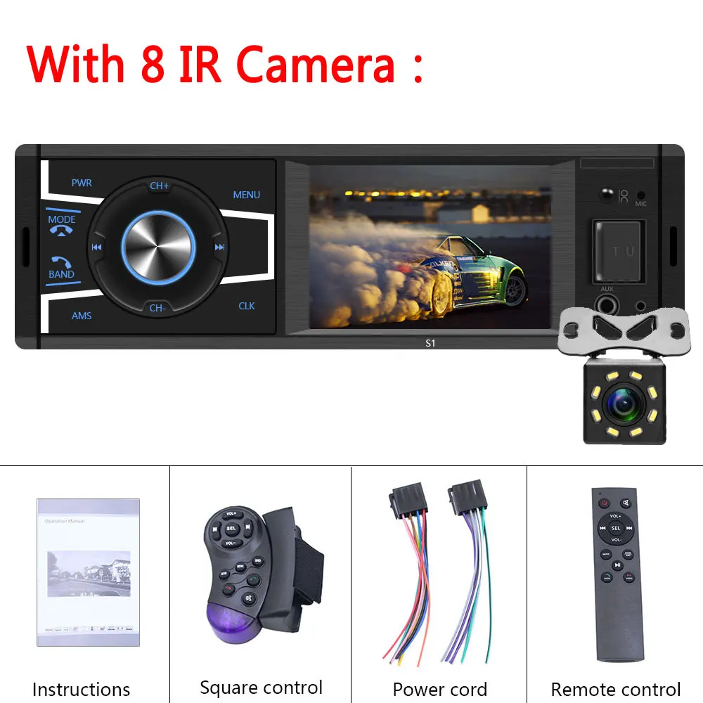 With 8 IR Camera Podofo 3,2 ''TFT экран 1Din автомобильный MP5 плеер Bluetooth FM радио аудио стерео Bluetooth пульт дистанционного управления кассетный магнитофон стерео - Цвет: With 8 IR Camera