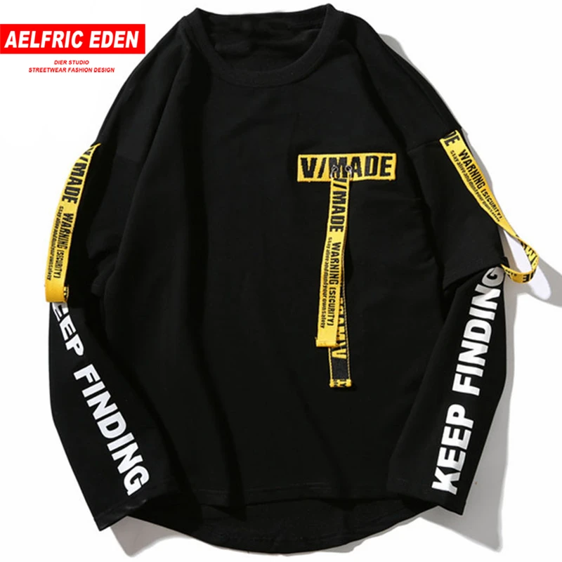 Aelfric Eden Футболка мужская 3d Футболка с принтом букв лента Harajuku хлопковая футболка с длинным рукавом в стиле панк Модные повседневные топы футболки OF016