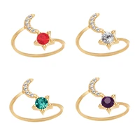 new design 12 colors cz zircon star moon ring 2021 fashion romantic geometric gold color opening rings for women girls