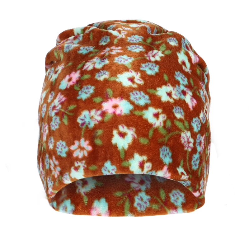 Женская вязаная шапка с принтом мягкая кольцом и бархатным чепчиком зима