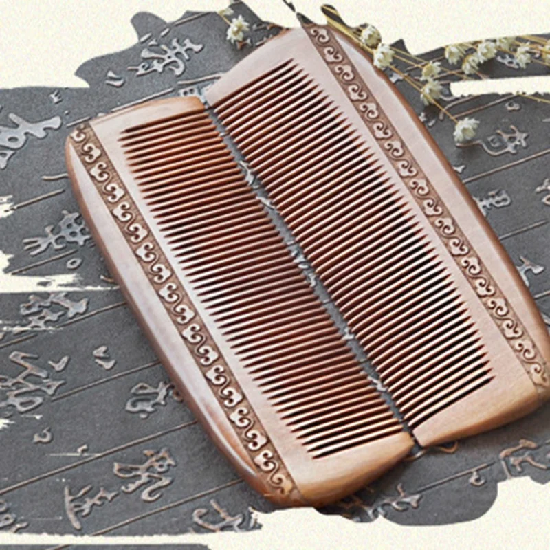

Natural Peach Solid Wood Comb Engraved Peach Wood Healthy Massage Anti-Static Comb Hair Care Tool Beauty Accessories