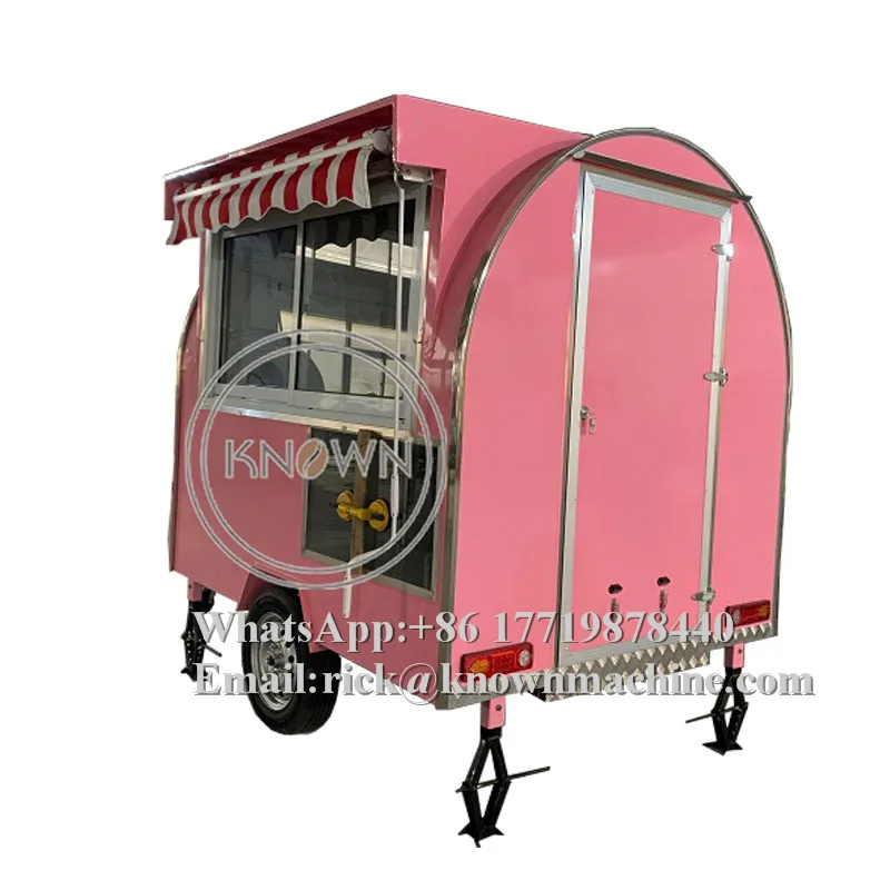 

Pink Color Catering Cart Mobile Street Food trailer/hot dog/ Ice Cream/ Snack Carts With Free Shipping By Sea