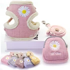 Комплект из шлейки и поводка для собак, мягкая теплая шлейка с вышивкой, для маленьких и средних собак, для выгула на улице