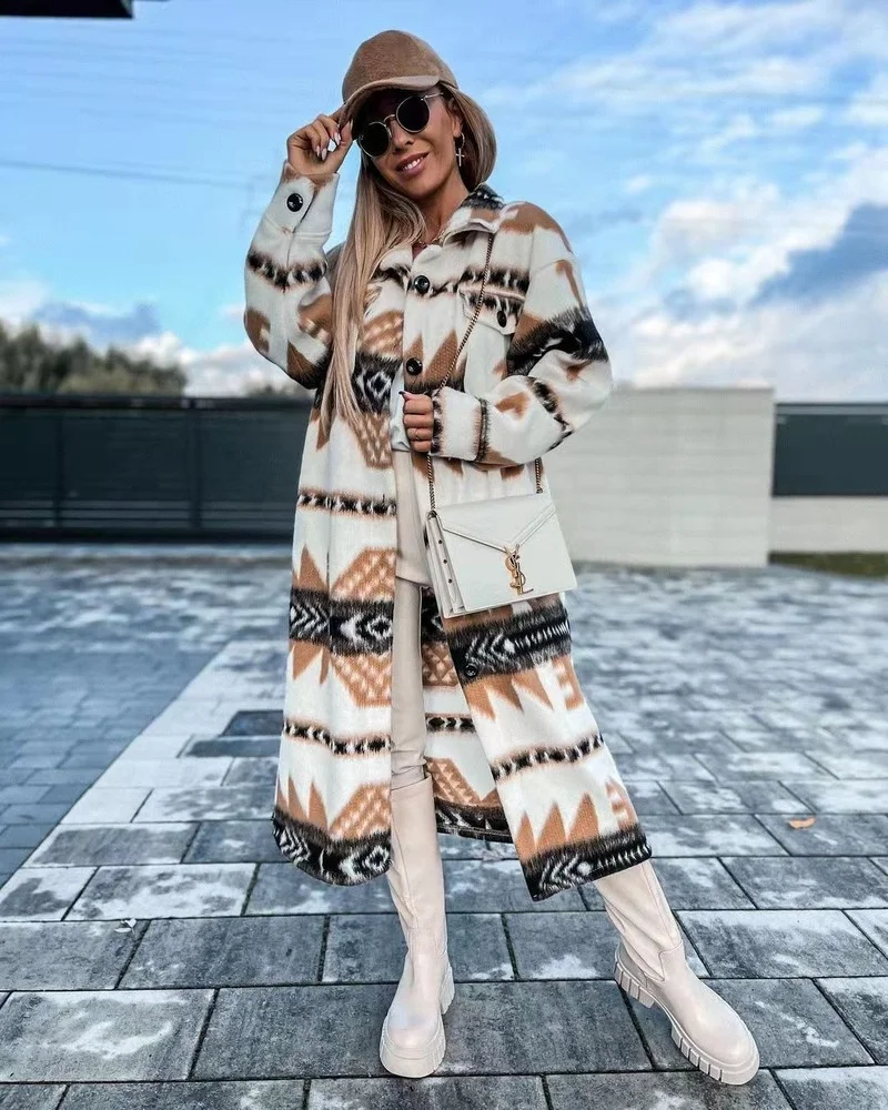 

Vintage Plaid Coat X-Long Oversized Winter Coat Women Elegant Long Sleeve Single Breasted Office Lady Streetwear Outwear Fashion