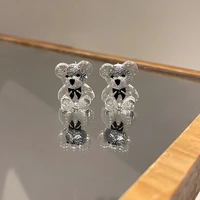 cute 3d transparent resin acrylic bear earrings for women teens girls korean unusual stud earrings fashion piercing jewelry gift