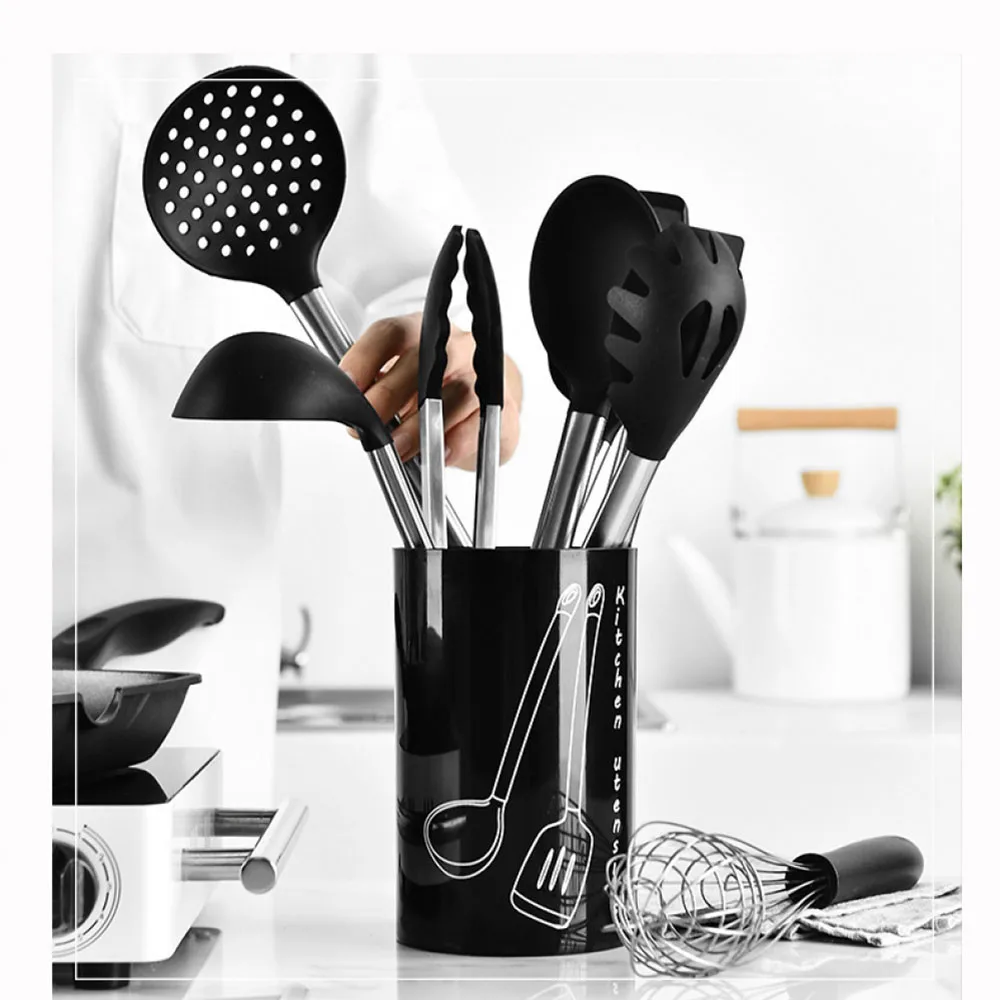 

Silicone Kitchen Utensils Set 8Pcs High Temperature Resistant Stainless Steel Non-Stick Handle Spatula Ladle Kitchenware Tools