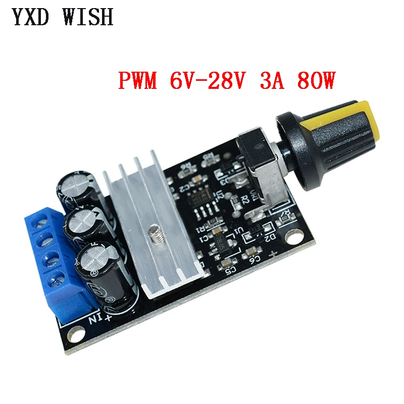

NE555 80W PWM Motor Speed Controller Regulator Adjustable Variable Speed Control With Potentiometer Switch DC 6V 12V 24V 28V 3A