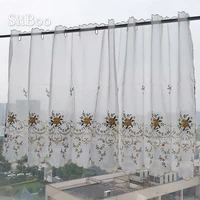 pastoral style yellow floral embroidery lace half curtain bay window curtain for coffee kitchen room tulle sp4155 free shipping