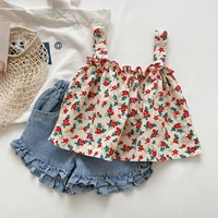 girl clothes set sleeveless shirt and jeans shorts new arrival fashion summer baby girl clothing set children clothes 2 pcs set