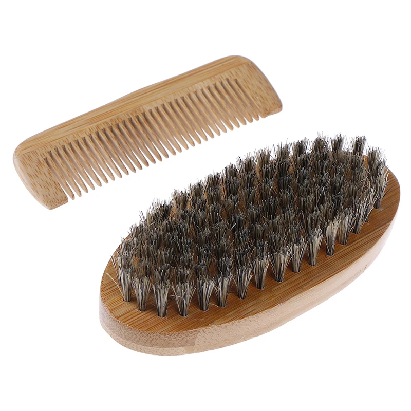 

1/2PCS/Set Beard Brush Boar Bristle For Men's Mustache Shaving Comb Face Massage Facial Hair Cleaning Brush Comb