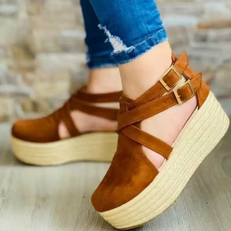 

Womens Sandals Slope Heels Buckle Strap Wedges Pumps Breathable Ladies Sandals