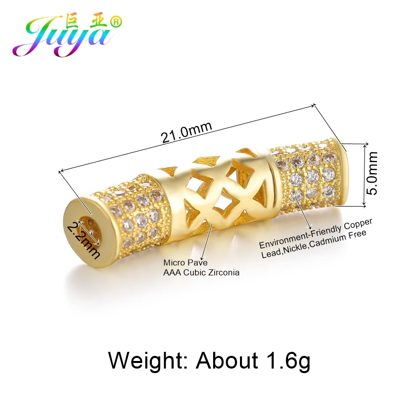 Gold Juya DIY золотые/серебряные/розовые золотые разделительные бусины, поставки, микро проложенные циркониевые изогнутые трубчатые бусины для изготовления ювелирных изделий из натурального камня и жемчуга - Цвет: Gold