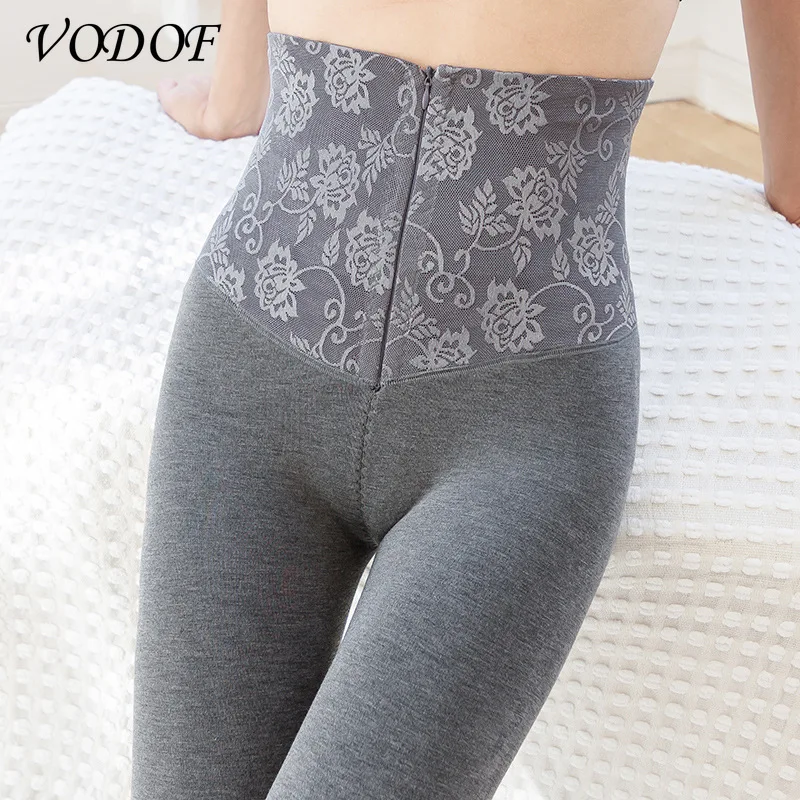 VODOF  Women High Waist Lace Stitching Fitness Pants Women Push Up Thick Casual Gym Leggings Skinny Velvet Warm Leggings