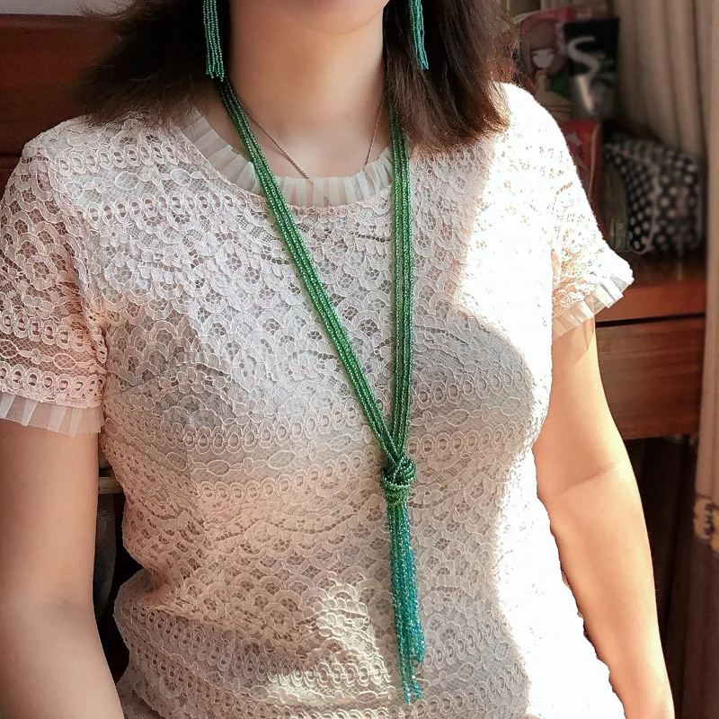 Женская цепочка с бусинами Kpop длинная кристаллами аксессуар на шею |