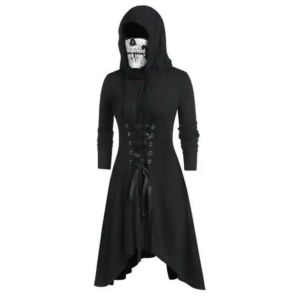 JAYCOSIN осень Хэллоуин с капюшоном платья для женщин сплошной цвет на шнуровке