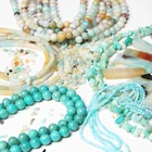 Круглые Бусы из камня амазонита, насыпью синие трубки, квадратные граненые бусины с отверстием для бижутерии, сережек сделай сам