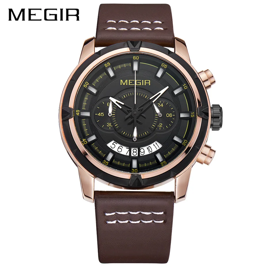 Военный хронограф MEGIR Спортивные Повседневные часы мужские водонепроницаемые s